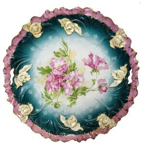 Antique RARE Made In Austria 3172 Hand Painted Floral Cake Plate w/Gold Leaf